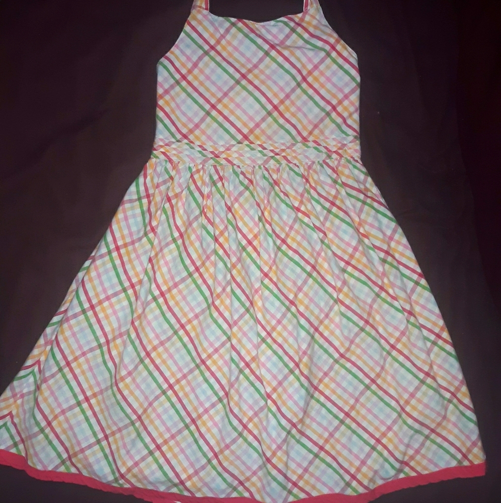 Rainbow gingham backless halter dress